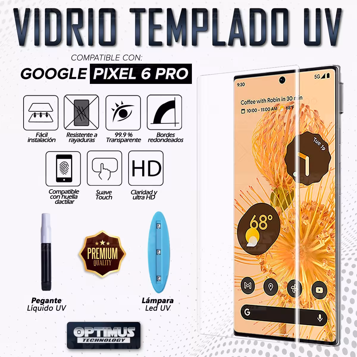 Vidrio templado Protector UV Dispersión Liquida para Celular Smartphone Google Pixel 6 Pro