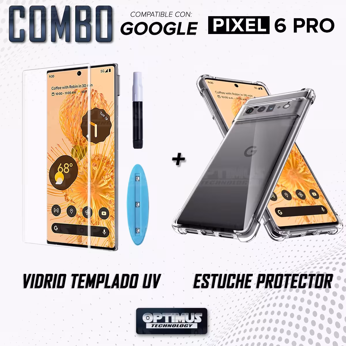 Kit Vidrio UV templado liquido y Estuche Case Forro Protector para Celular Google Pixel 6 Pro