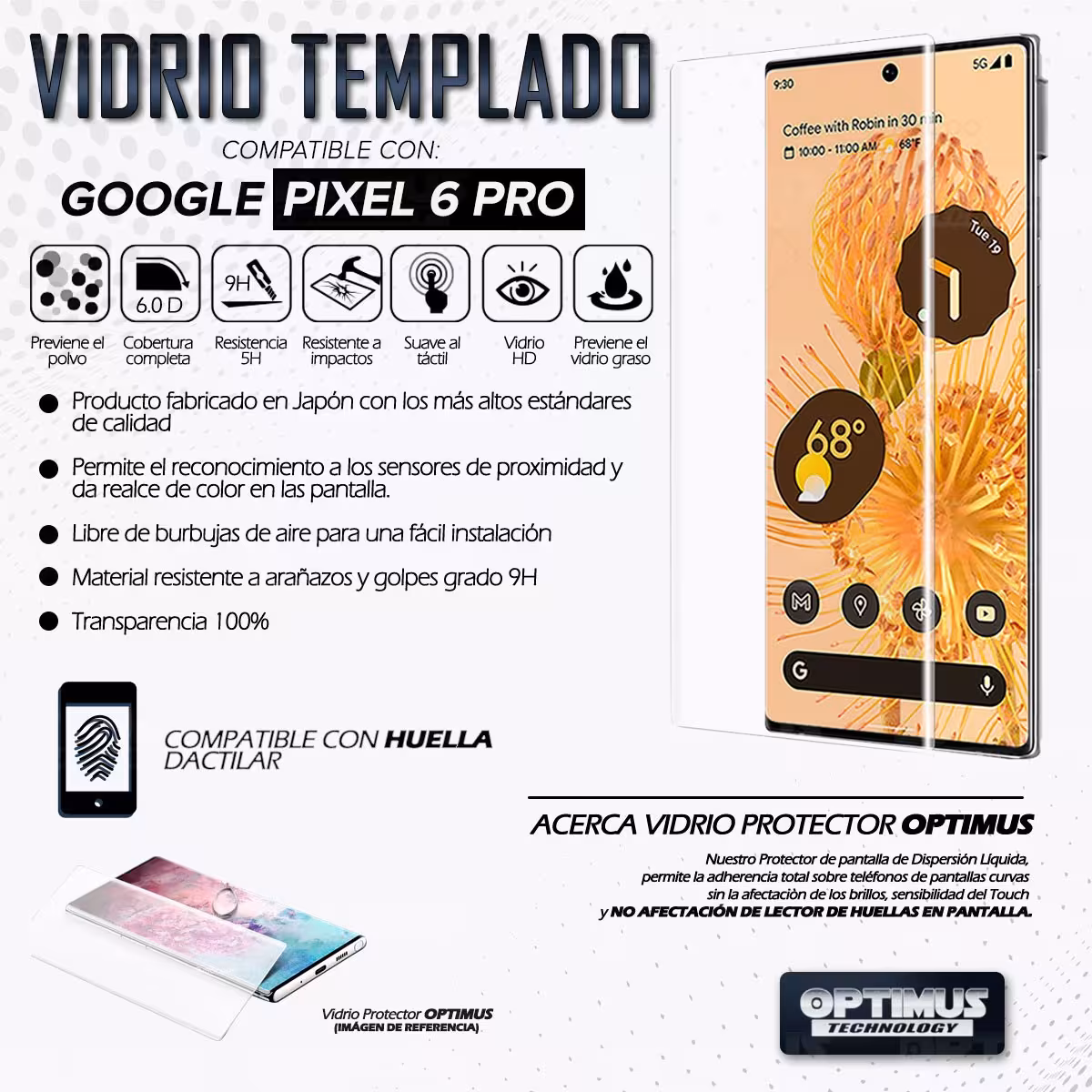 Kit Vidrio UV templado liquido y Estuche Case Forro Protector para Celular Google Pixel 6 Pro
