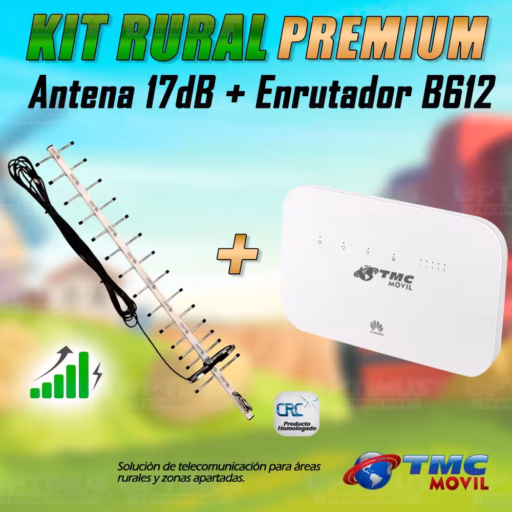 KIT Antena Amplificadora De Señal Yagi 17 Db Con Modem Enrutador Huawei B612S-51D SIMCARD