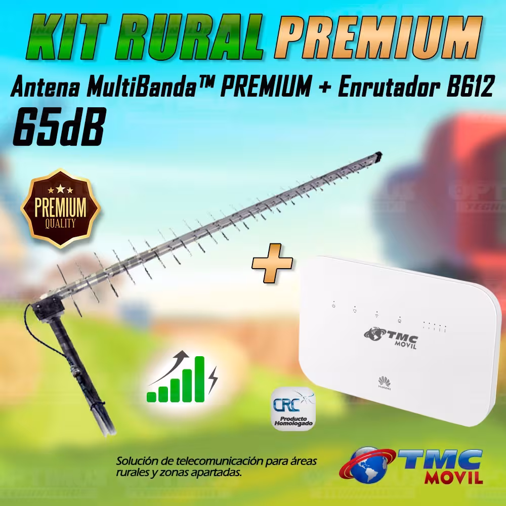 KIT Antena Amplificadora De Señal Multibanda PREMIUM 65 Db Con Enrutador Huawei B612S-51D Banda 28 700MHz