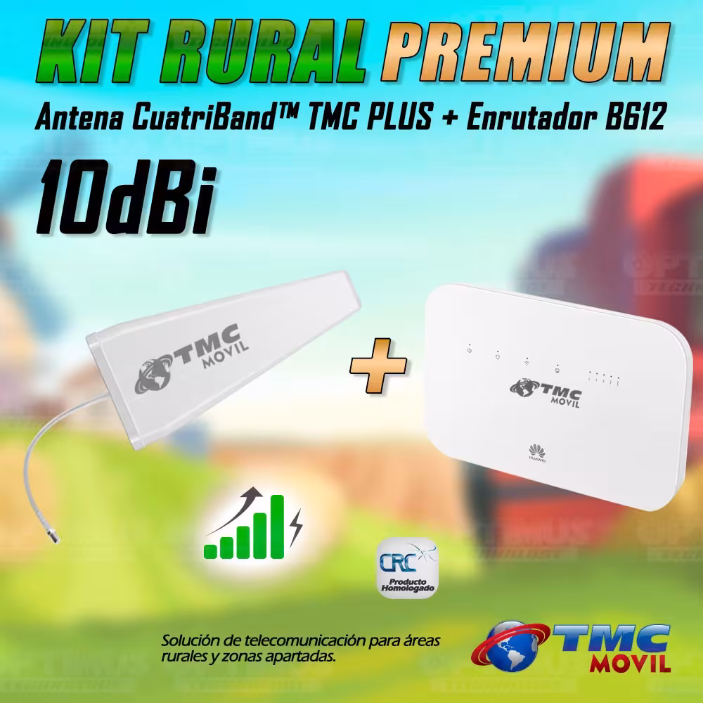 KIT Antena Amplificadora De Señal Cuatriband 10dbi TMC PLUS Con Enrutador Huawei B612S-51D Libre todo Operador