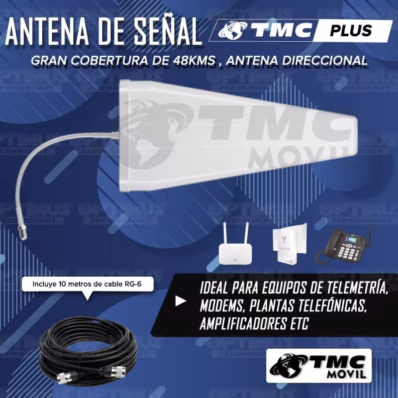 KIT Antena Amplificadora De Señal Cuatriband 10dbi TMC PLUS Con Enrutador Huawei B612S-51D Libre todo Operador