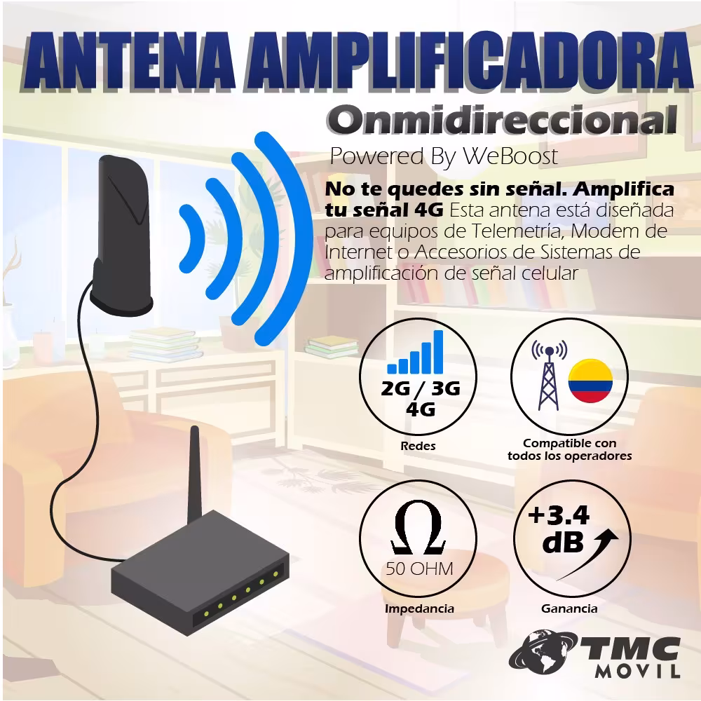 KIT Antena Amplificadora De Señal Weboost de escritorio Con Enrutador Huawei B612S-51D 4G Router 2 Pro