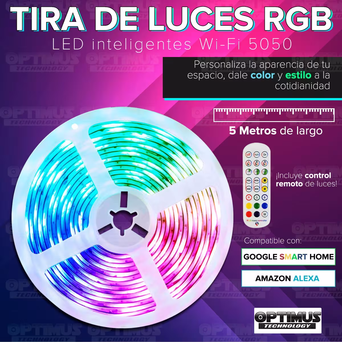 Extensión Tira Cinta de luces LED inteligentes Smart Wifi RGB 5 Metros con control compatible con Google Home Amazon Alexa