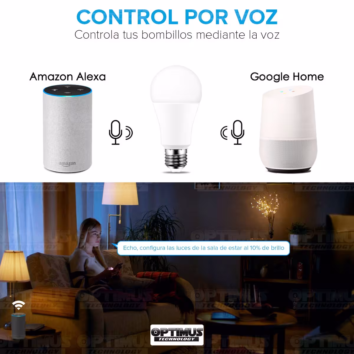 Bombillo Luz inteligente Smart Bulb Wifi 1000 lúmenes 10W compatible Google Apple Amazon Alexa bajo consumo