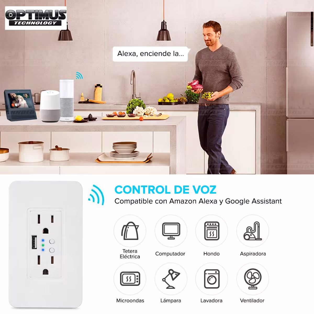 Tomacorriente inteligente Wifi de Pared smart Wall Socket enchufe con 2 tomas puerto USB compatible con Amazon Alexa Google Home