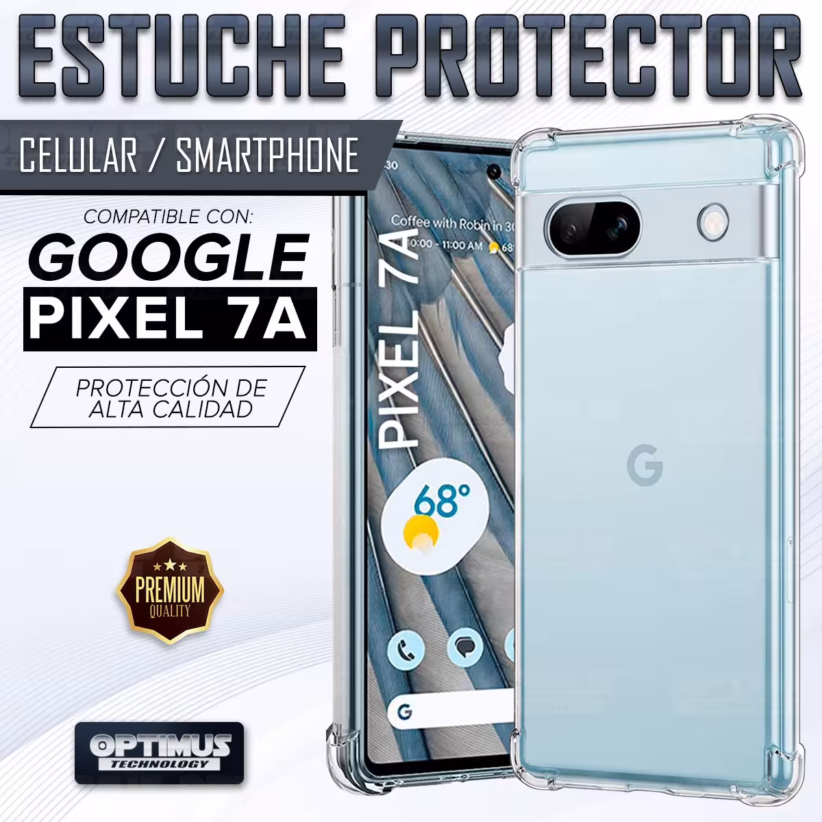 Kit Vidrio templado y Estuche Case Forro Protector Anticaída para celular Google Pixel 7A 5G 2023 6,1 pulgadas