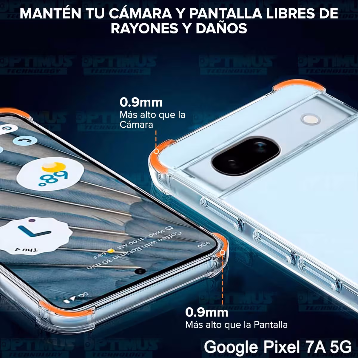 Kit Vidrio templado y Estuche Case Forro Protector Anticaída para celular Google Pixel 7A 5G 2023 6,1 pulgadas