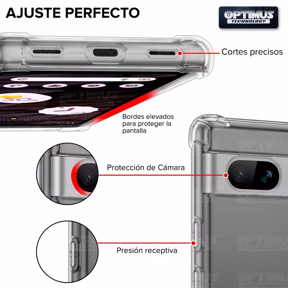 Kit Vidrio templado y Estuche Case Forro Protector Anticaída para celular Google Pixel 7A 5G 2023 6,1 pulgadas