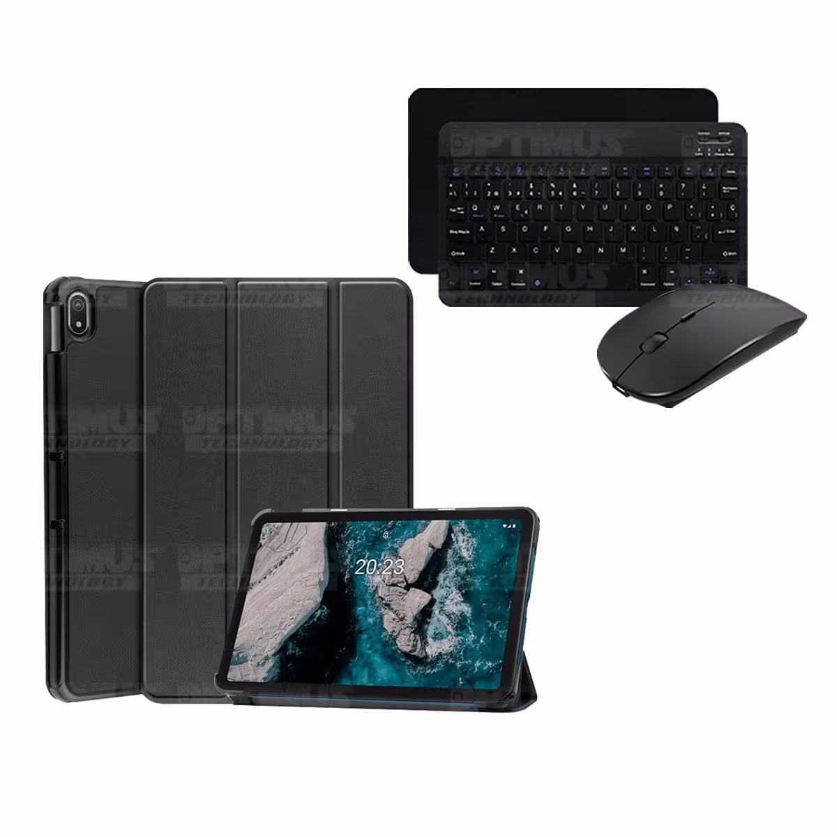 Kit Case Forro Protector + Teclado y Mouse Ratón Bluetooth para Tablet Nokia T20 10,4 Pulgadas 2021 TA-1397 / TA-1394 / TA-1392