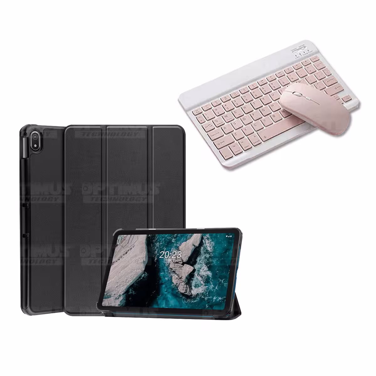 Kit Case Forro Protector + Teclado y Mouse Ratón Bluetooth para Tablet Nokia T20 10,4 Pulgadas 2021 TA-1397 / TA-1394 / TA-1392