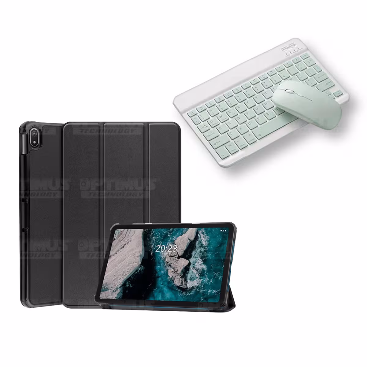 Kit Case Forro Protector + Teclado y Mouse Ratón Bluetooth para Tablet Nokia T20 10,4 Pulgadas 2021 TA-1397 / TA-1394 / TA-1392