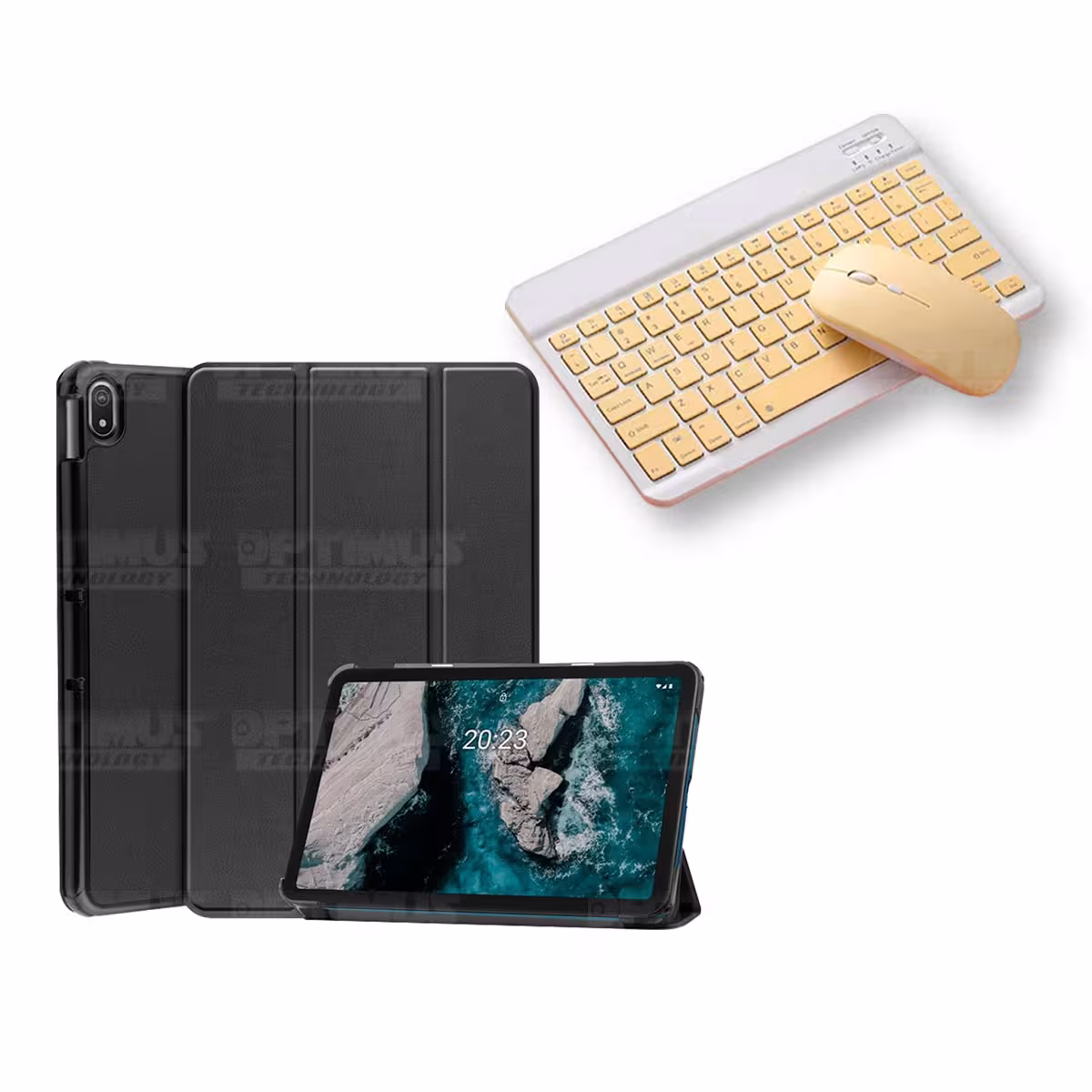 Kit Case Forro Protector + Teclado y Mouse Ratón Bluetooth para Tablet Nokia T20 10,4 Pulgadas 2021 TA-1397 / TA-1394 / TA-1392