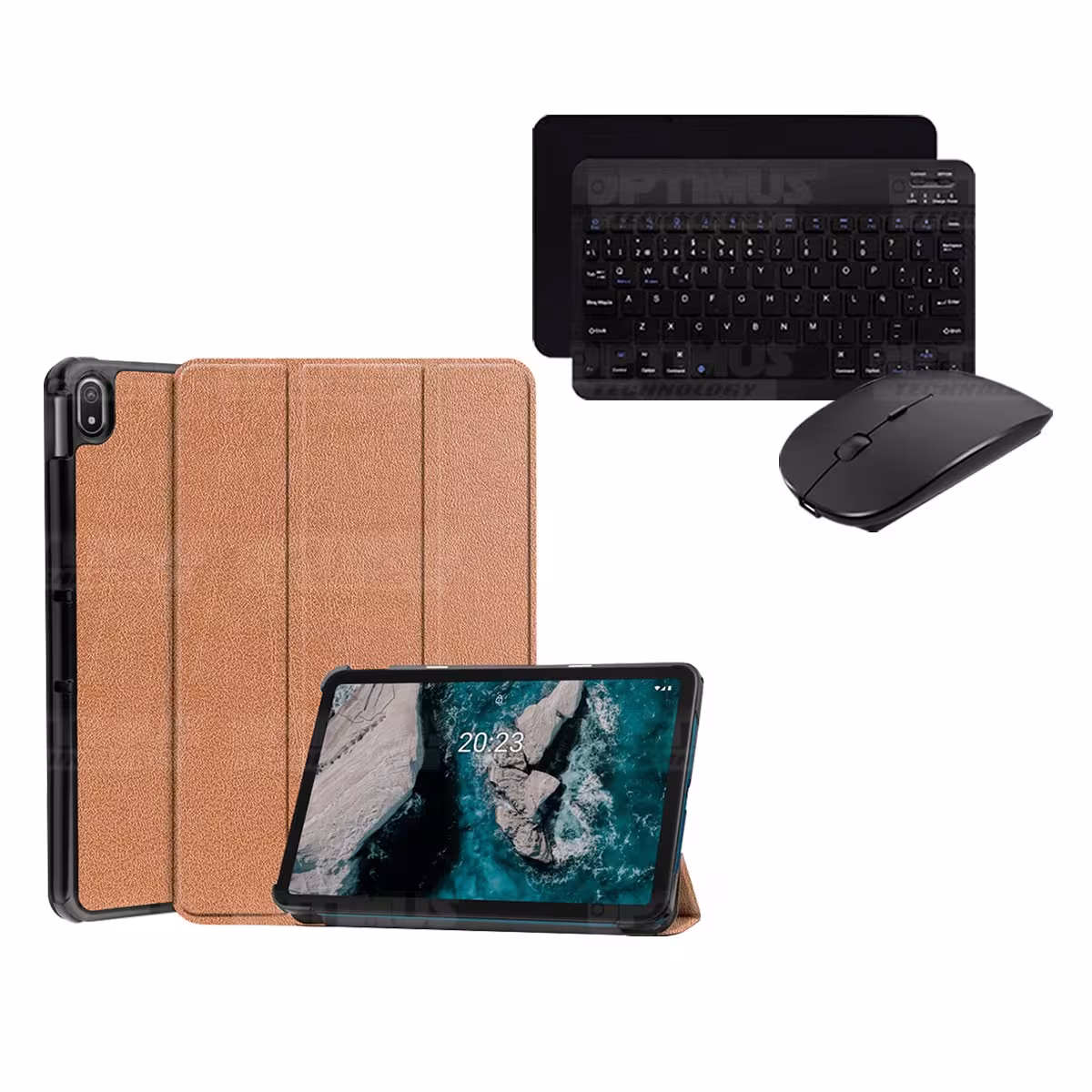Kit Case Forro Protector + Teclado y Mouse Ratón Bluetooth para Tablet Nokia T20 10,4 Pulgadas 2021 TA-1397 / TA-1394 / TA-1392