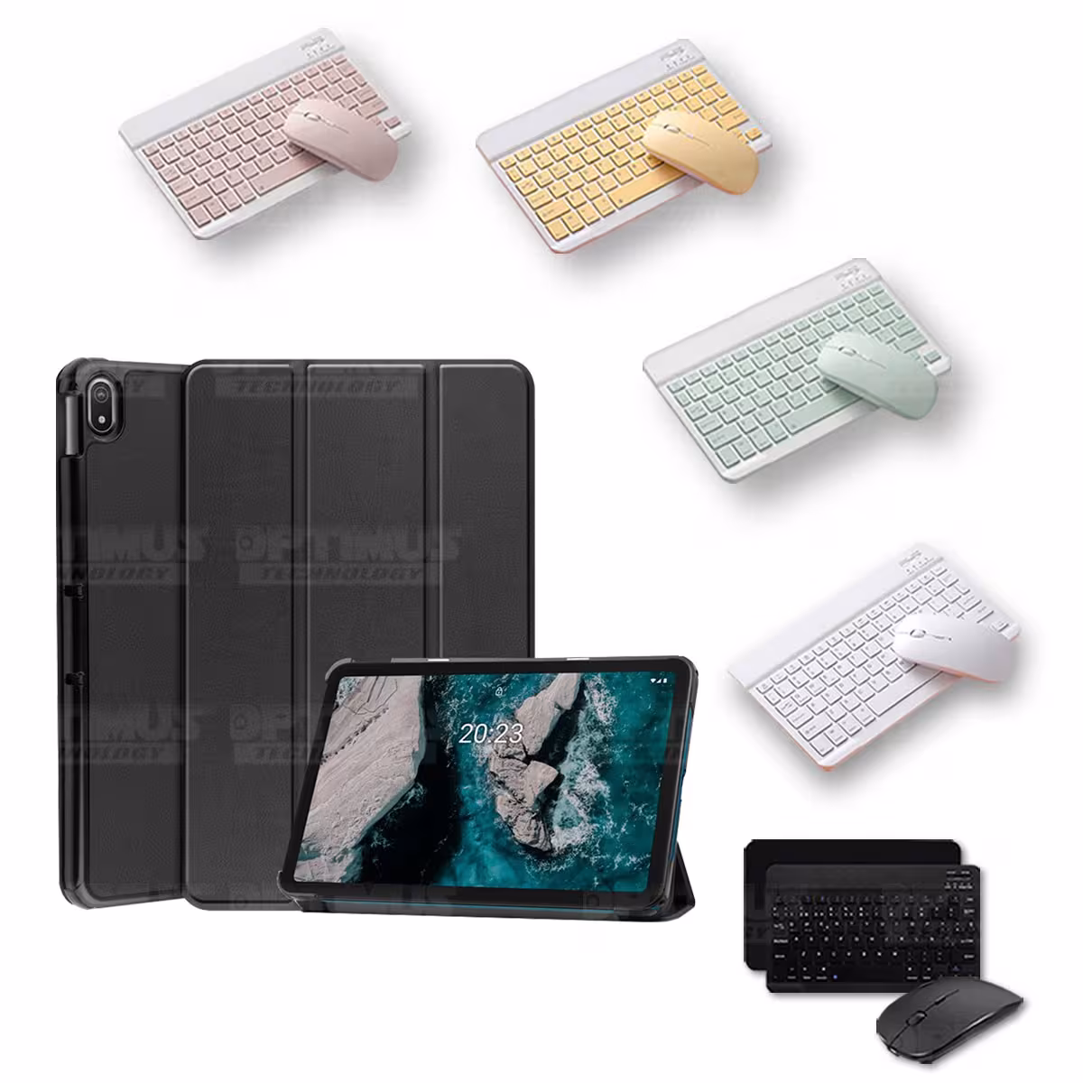 Kit Case Forro Protector + Teclado y Mouse Ratón Bluetooth para Tablet Nokia T20 10,4 Pulgadas 2021 TA-1397 / TA-1394 / TA-1392