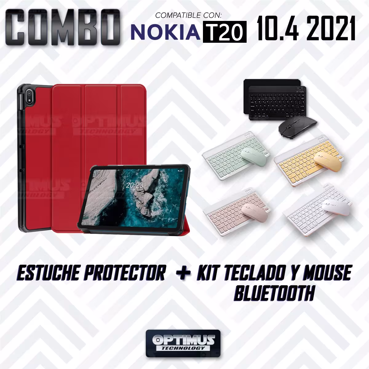 Kit Case Forro Protector + Teclado y Mouse Ratón Bluetooth para Tablet Nokia T20 10,4 Pulgadas 2021 TA-1397 / TA-1394 / TA-1392