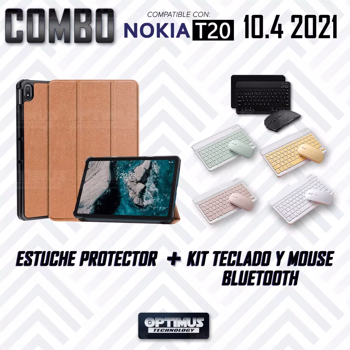 Kit Case Forro Protector + Teclado y Mouse Ratón Bluetooth para Tablet Nokia T20 10,4 Pulgadas 2021 TA-1397 / TA-1394 / TA-1392