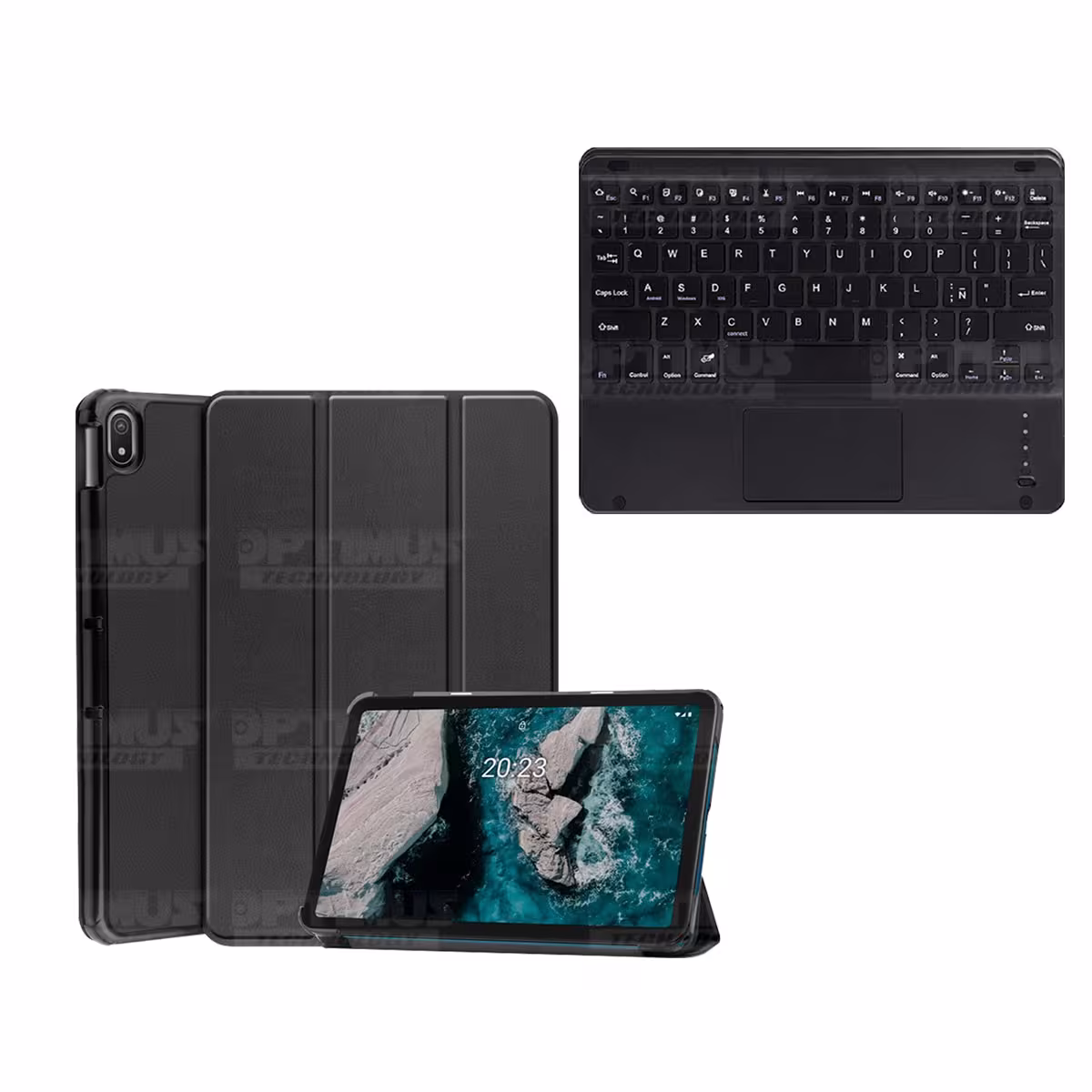 Kit Case Folio Protector + Teclado Mouse Touchpad Bluetooth para Tablet Nokia T20 10,4 Pulgadas 2021 TA-1397 / TA-1394 / TA-1392