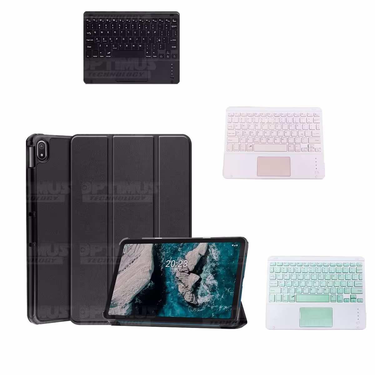 Kit Case Folio Protector + Teclado Mouse Touchpad Bluetooth para Tablet Nokia T20 10,4 Pulgadas 2021 TA-1397 / TA-1394 / TA-1392