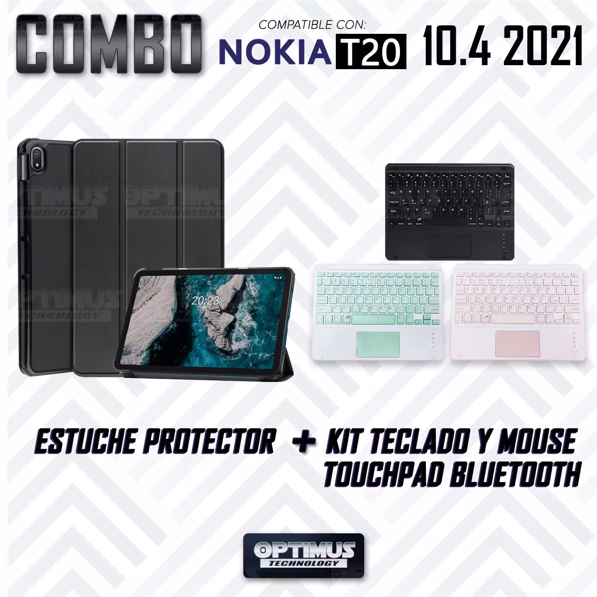 Kit Case Folio Protector + Teclado Mouse Touchpad Bluetooth para Tablet Nokia T20 10,4 Pulgadas 2021 TA-1397 / TA-1394 / TA-1392