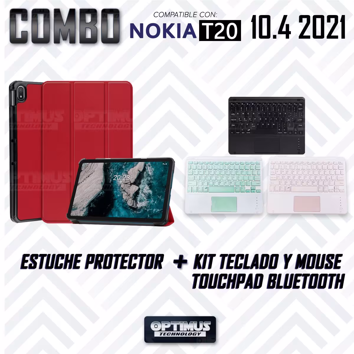 Kit Case Folio Protector + Teclado Mouse Touchpad Bluetooth para Tablet Nokia T20 10,4 Pulgadas 2021 TA-1397 / TA-1394 / TA-1392