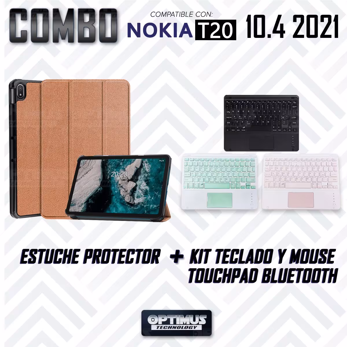 Kit Case Folio Protector + Teclado Mouse Touchpad Bluetooth para Tablet Nokia T20 10,4 Pulgadas 2021 TA-1397 / TA-1394 / TA-1392
