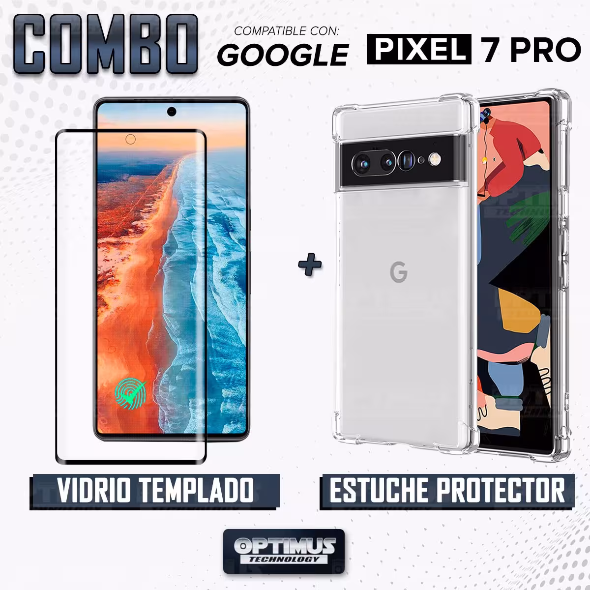 Kit Vidrio templado curvo 6D y Estuche Case Forro Protector Anticaída para celular Google Pixel 7 Pro 2022 6,7 pulgadas