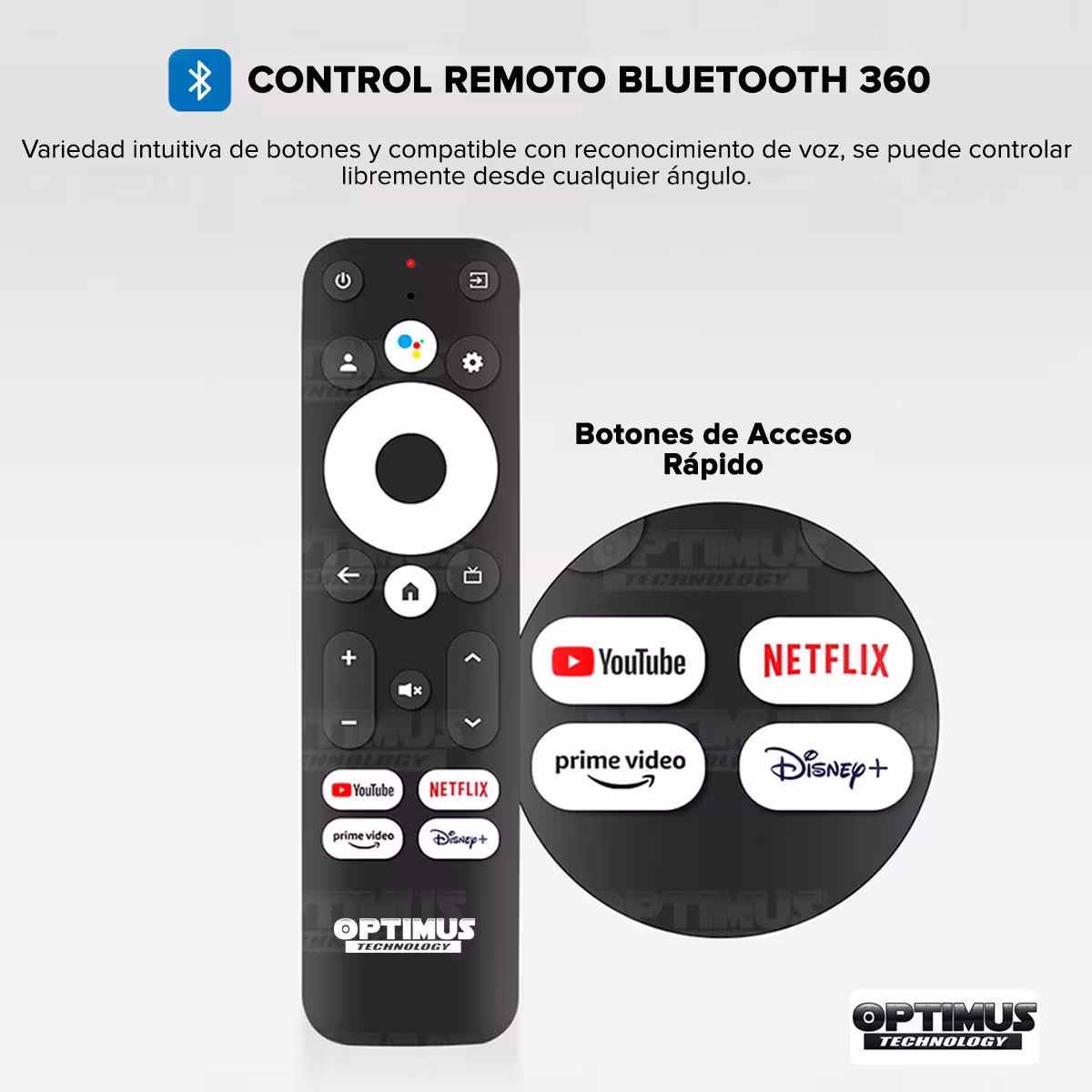 OPTIMUS TV GD1 4K TV Box Android TV Wi-Fi Streaming Transmite 4K Ultra HD Función de Chromecast con Google Assintant