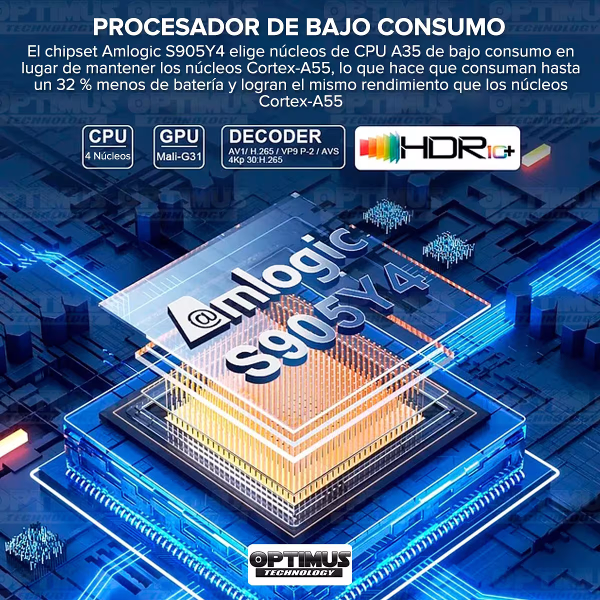 OPTIMUS TV GD1 4K TV Box Android TV Wi-Fi Streaming Transmite 4K Ultra HD Función de Chromecast con Google Assintant