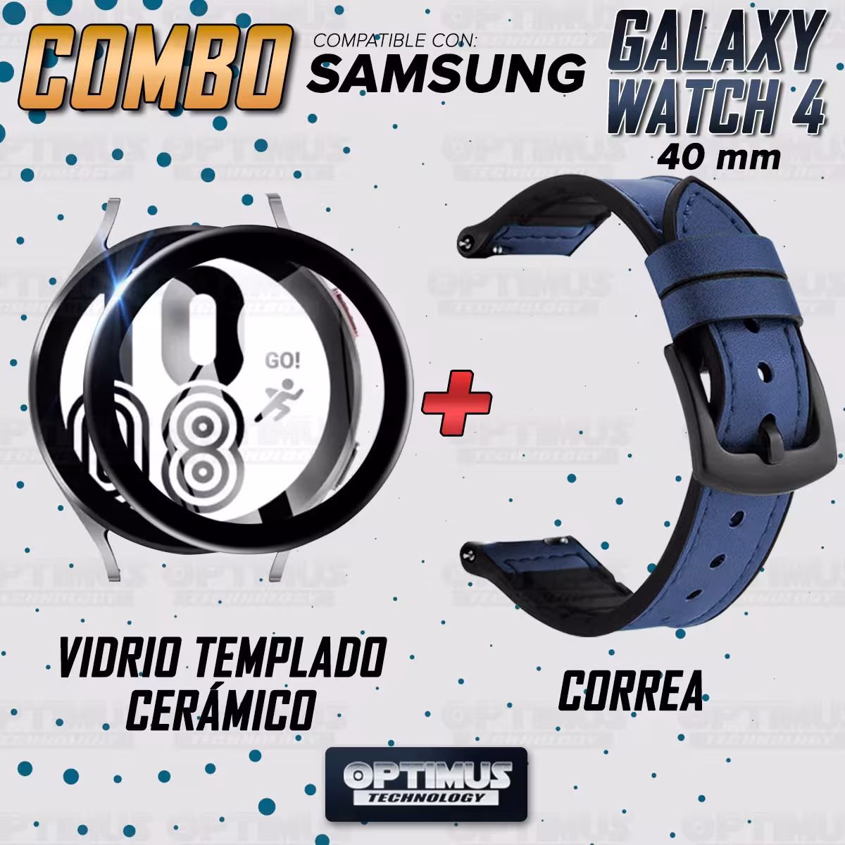 KIT Correa Manilla de cuero leather y Vidrio templado cerámico para Reloj Smartwatch Samsung Galaxy Watch 4 40mm