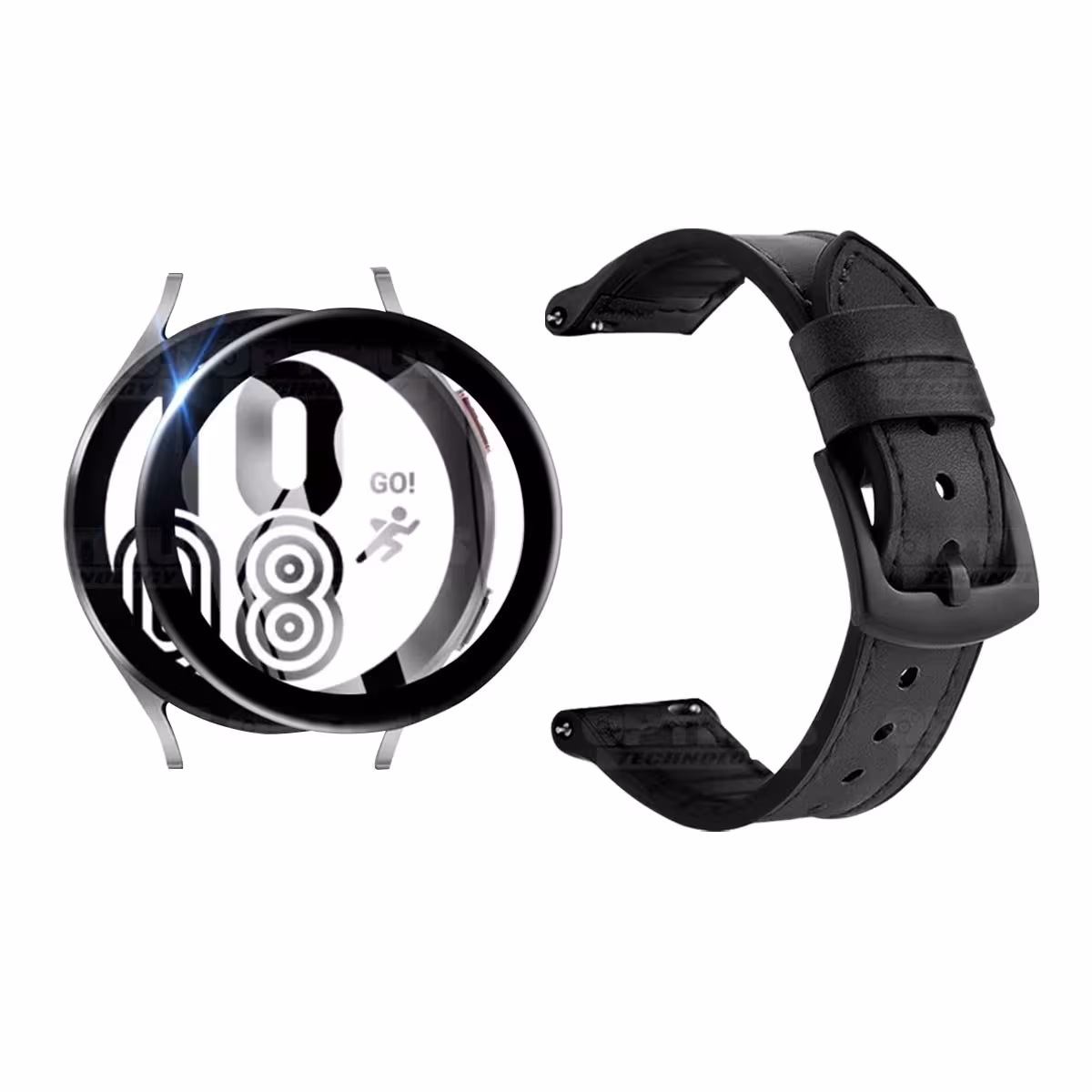 KIT Correa Manilla de cuero leather y Vidrio templado cerámico para Reloj Smartwatch Samsung Galaxy Watch 4 40mm
