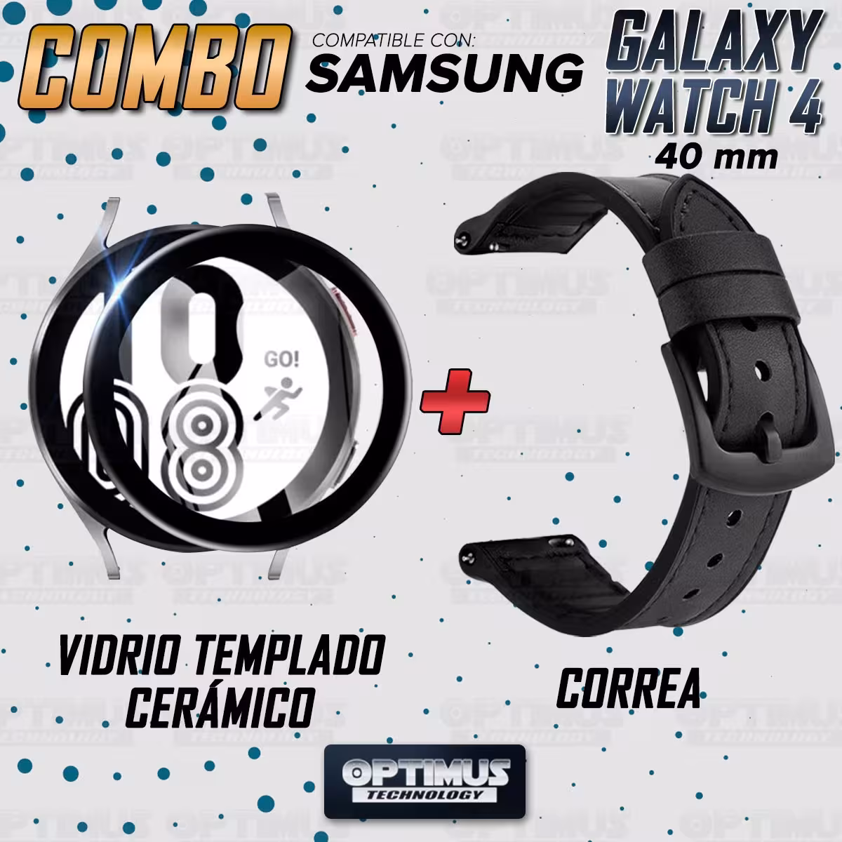 KIT Correa Manilla de cuero leather y Vidrio templado cerámico para Reloj Smartwatch Samsung Galaxy Watch 4 40mm