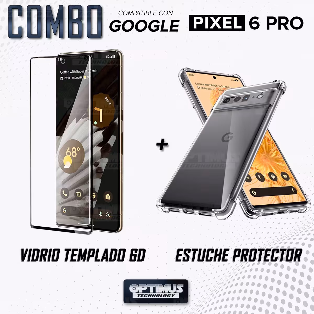 Kit Vidrio templado y Estuche Case Forro Protector para celular Google Pixel 6 Pro