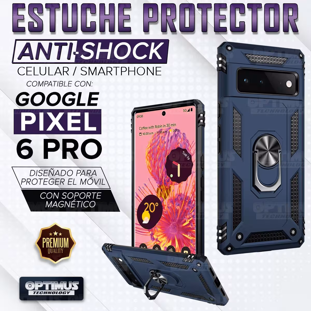 Kit Vidrio templado y Estuche Case Forro Protector Anti-Shock doble capa para celular Google Pixel 6 Pro