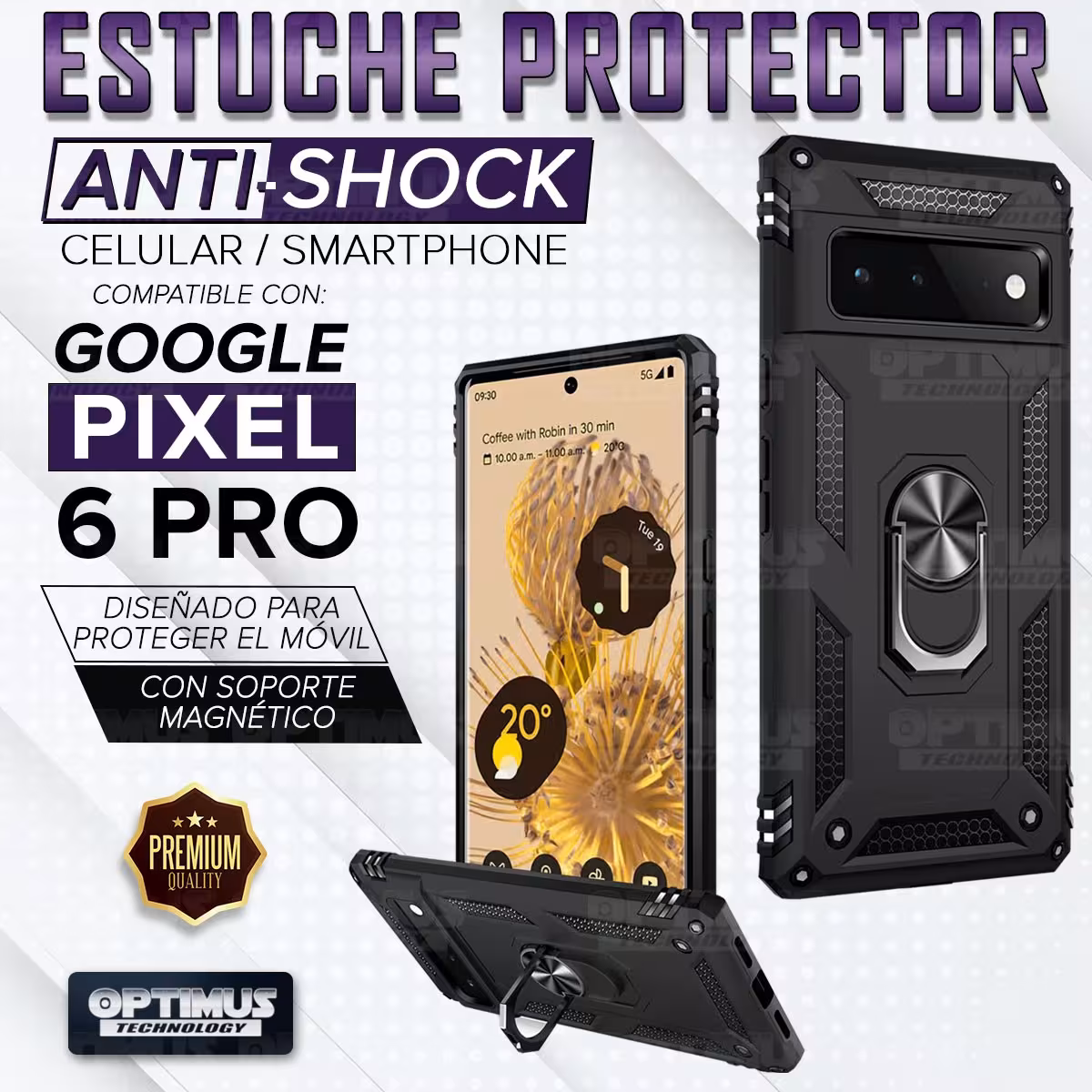 Kit Vidrio templado y Estuche Case Forro Protector Anti-Shock doble capa para celular Google Pixel 6 Pro