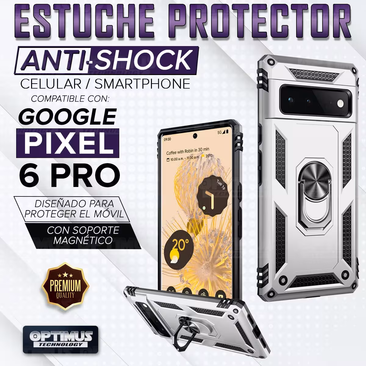 Kit Vidrio templado y Estuche Case Forro Protector Anti-Shock doble capa para celular Google Pixel 6 Pro