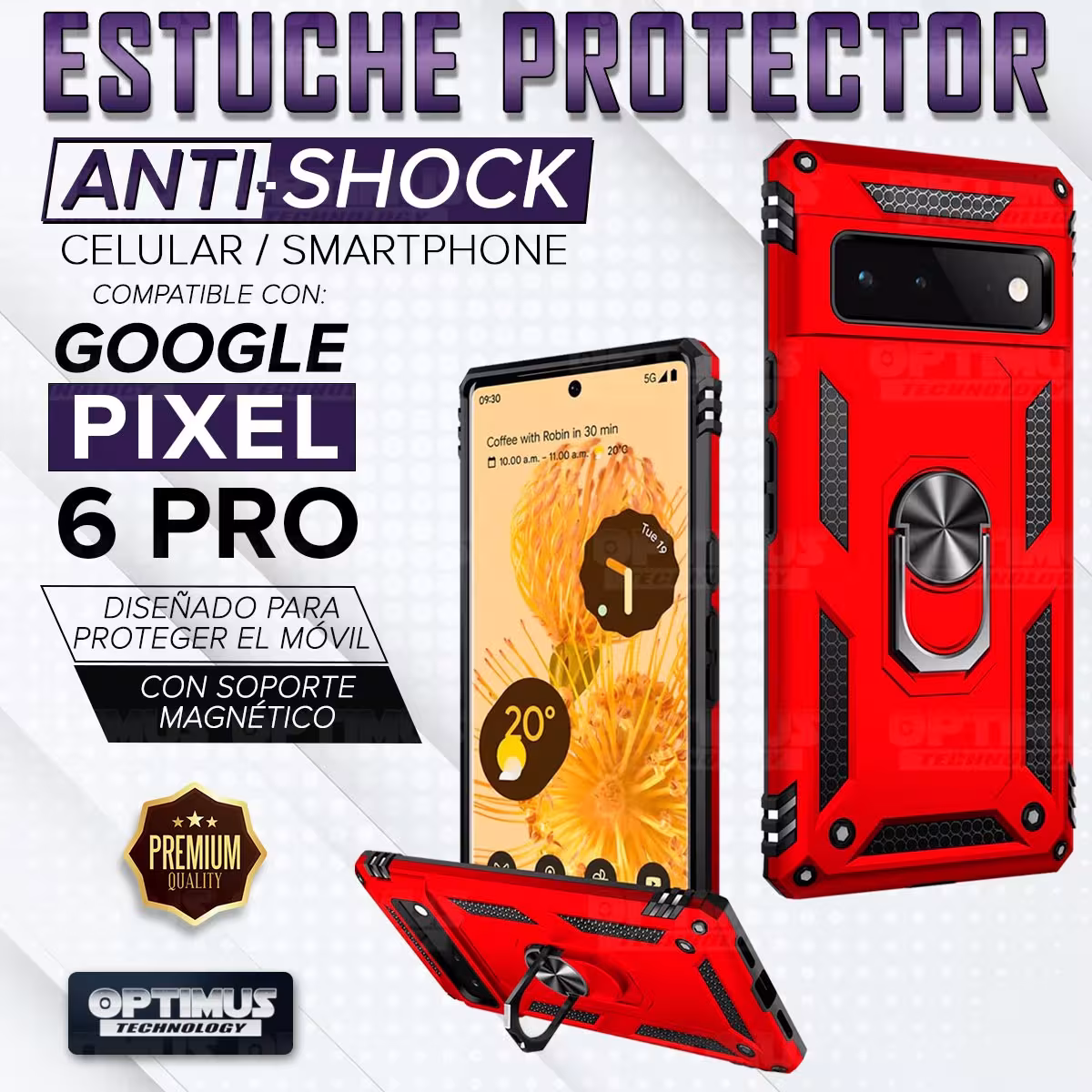 Kit Vidrio templado y Estuche Case Forro Protector Anti-Shock doble capa para celular Google Pixel 6 Pro