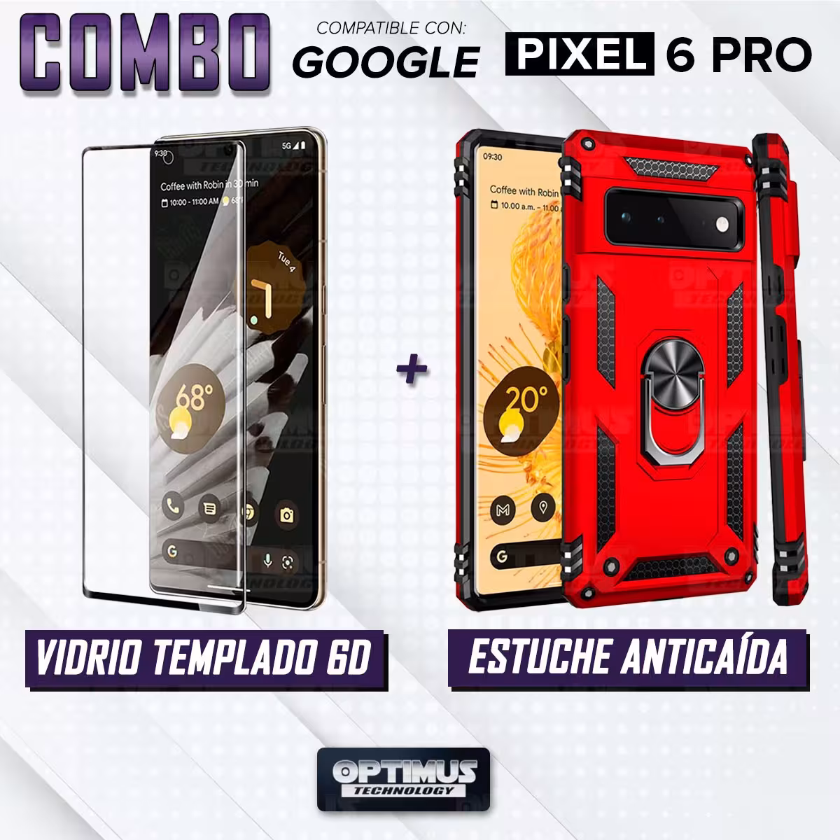 Kit Vidrio templado y Estuche Case Forro Protector Anti-Shock doble capa para celular Google Pixel 6 Pro