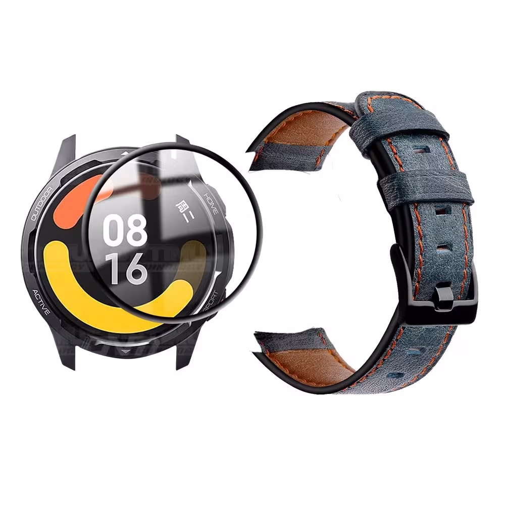 KIT Correa Manilla de cuero leather y Vidrio templado cerámico para Reloj Smartwatch Xiaomi Watch S1 Active GL
