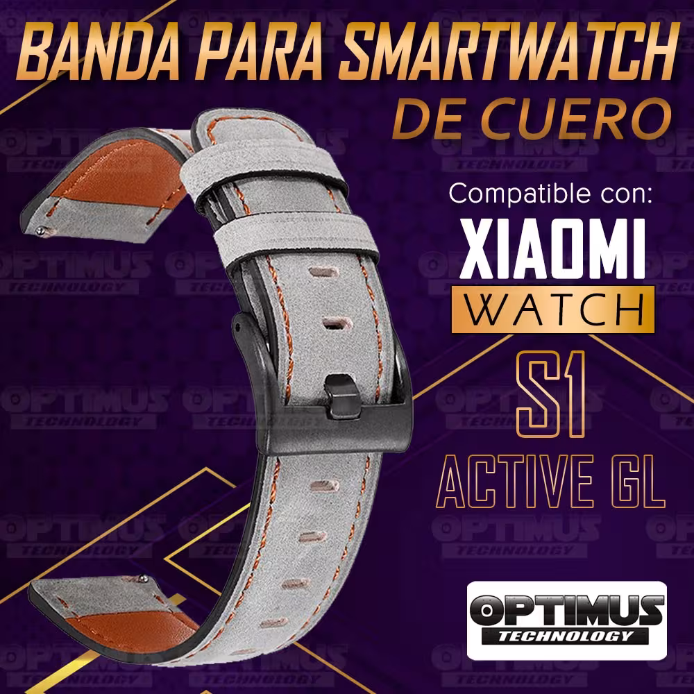 KIT Correa Manilla de cuero leather y Vidrio templado cerámico para Reloj Smartwatch Xiaomi Watch S1 Active GL