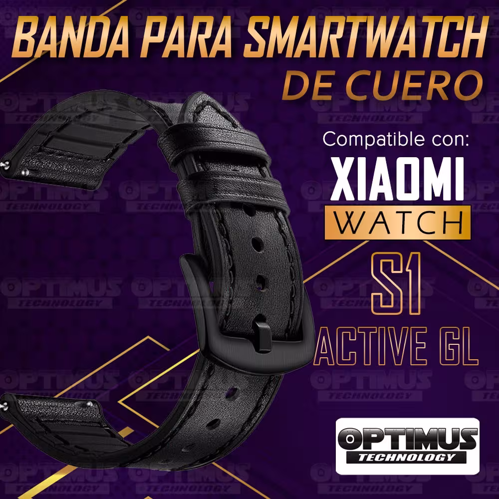 KIT Correa Manilla de cuero leather y Vidrio templado cerámico para Reloj Smartwatch Xiaomi Watch S1 Active GL