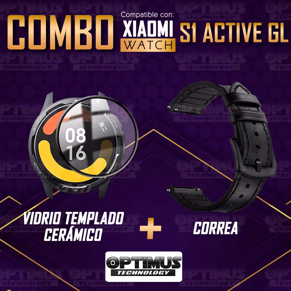 KIT Correa Manilla de cuero leather y Vidrio templado cerámico para Reloj Smartwatch Xiaomi Watch S1 Active GL