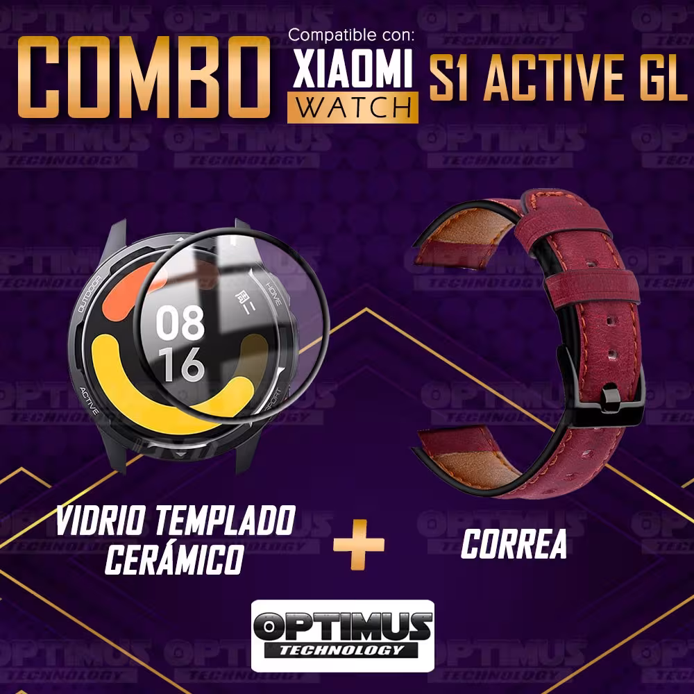 KIT Correa Manilla de cuero leather y Vidrio templado cerámico para Reloj Smartwatch Xiaomi Watch S1 Active GL