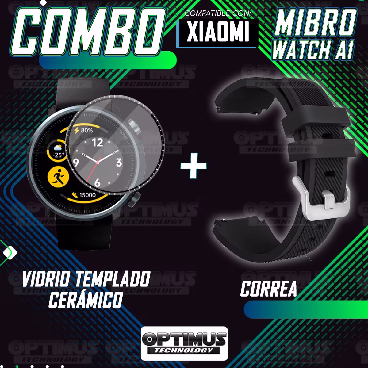 Kit Vidrio Templado Nanoglass Y Pulso Correa Smartwatch Reloj Inteligente Xiaomi Mibro Watch A1