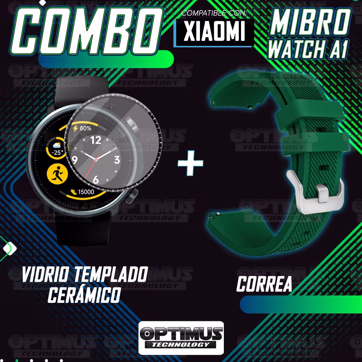 Kit Vidrio Templado Nanoglass Y Pulso Correa Smartwatch Reloj Inteligente Xiaomi Mibro Watch A1