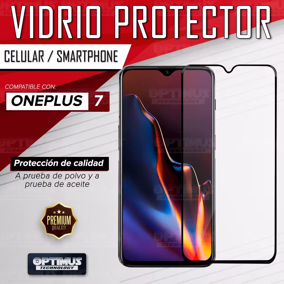 Vidrio Cristal Templado Protector para celular smartphone OnePlus 7 GM1900 6,4 pulgadas
