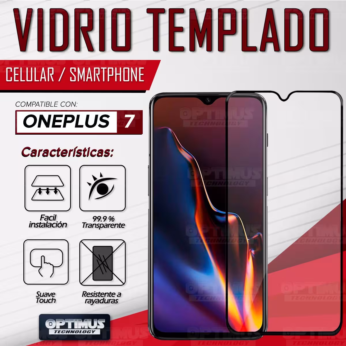 Vidrio Cristal Templado Protector para celular smartphone OnePlus 7 GM1900 6,4 pulgadas