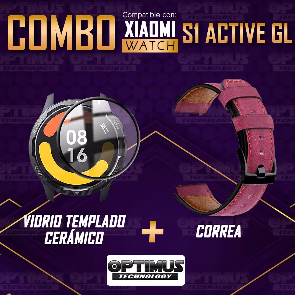 KIT Correa Manilla de cuero leather y Vidrio templado cerámico para Reloj Smartwatch Xiaomi Watch S1 Active GL