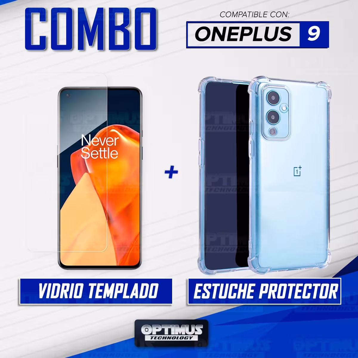 Kit Vidrio templado y Estuche Case Forro Protector Anticaída para celular OnePlus 9 5g LE2115 / LE2110